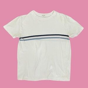 Brandy Melville White Tee with Navy and Light Blue Stripes